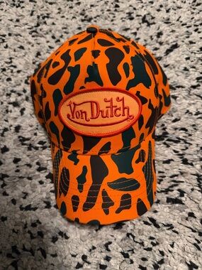 Von Dutch Orange and Black Camo Patch Cap